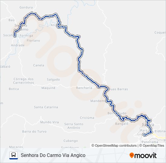 Mapa da linha ITABIRA/SENHORA DO CARMO de ônibus
