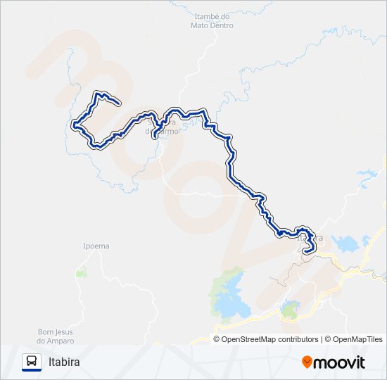 Mapa da linha ITABIRA/SERRA DOS LINHARES de ônibus