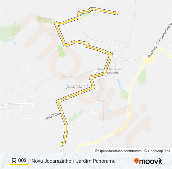 Mapa da linha 002 de ônibus