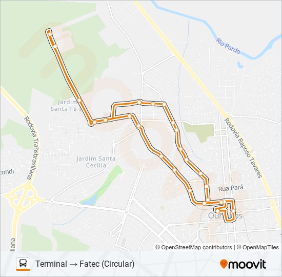 Mapa da linha FATEC de ônibus