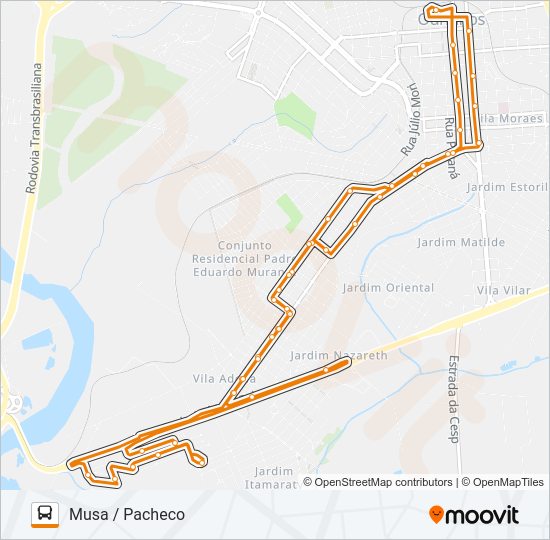 Mapa da linha MUSA / PACHECO de ônibus