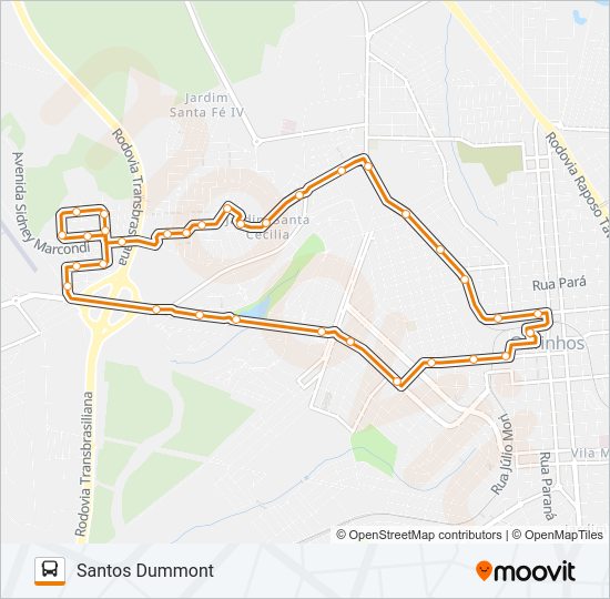 Mapa da linha SANTOS DUMMONT de ônibus