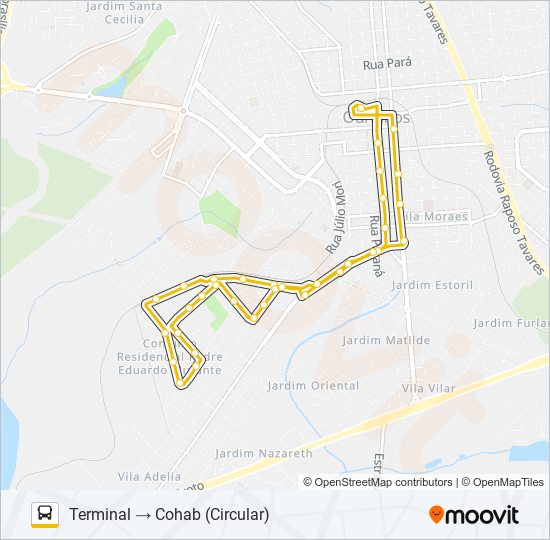 Mapa da linha COHAB de ônibus