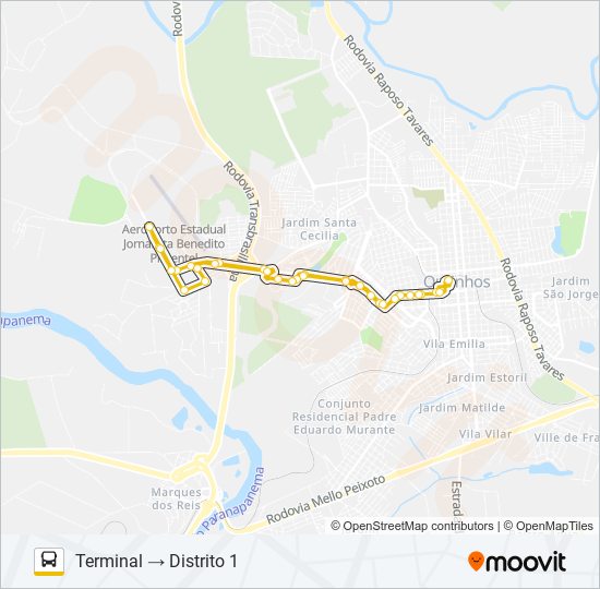Mapa da linha DISTRITO 1 de ônibus