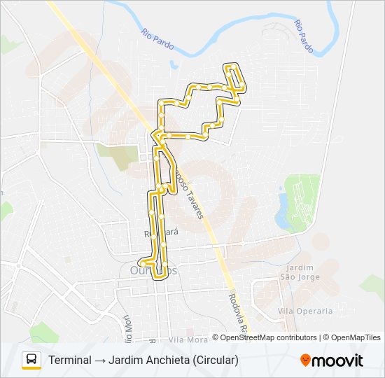 Mapa da linha JARDIM ANCHIETA de ônibus