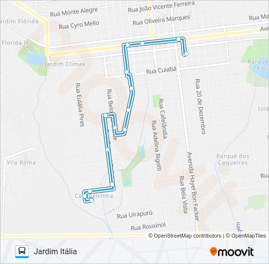 Mapa da linha L 16 JD. ITÁLIA de ônibus