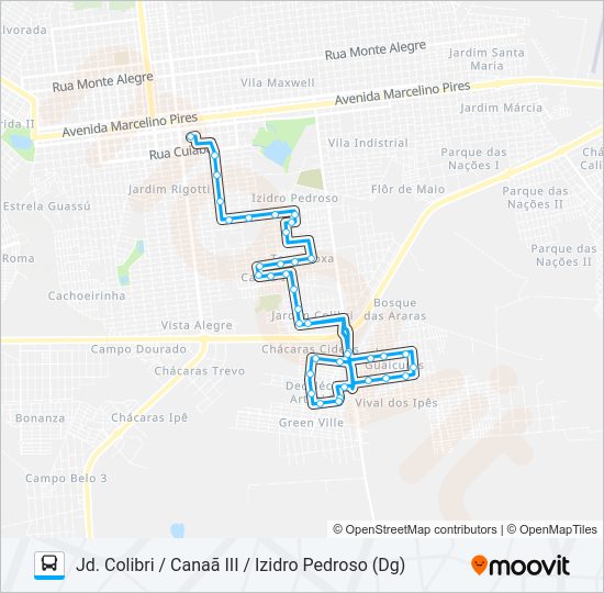 Mapa da linha L 13 JD. COLIBRI de ônibus
