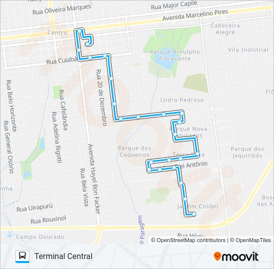 Mapa da linha L 13 JD. COLIBRI de ônibus