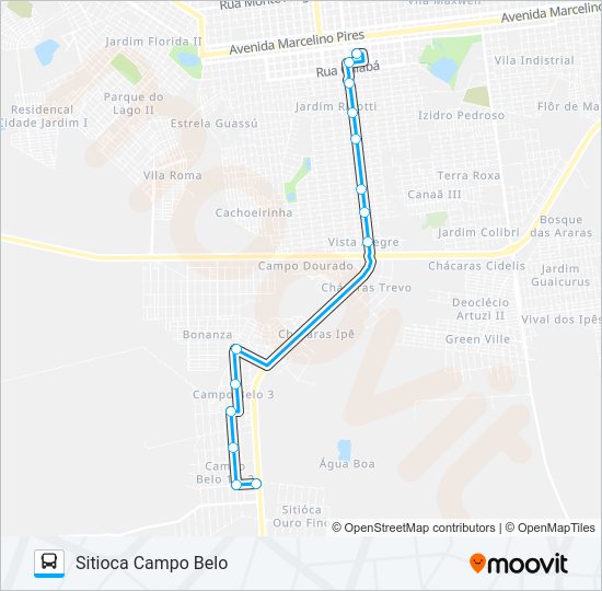 Mapa da linha L 33 SITIOCA CAMPO BELO de ônibus