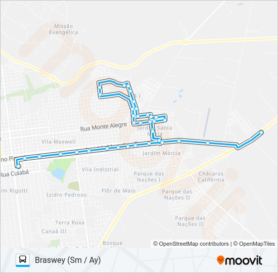 Mapa da linha L 03 BRASWEY de ônibus