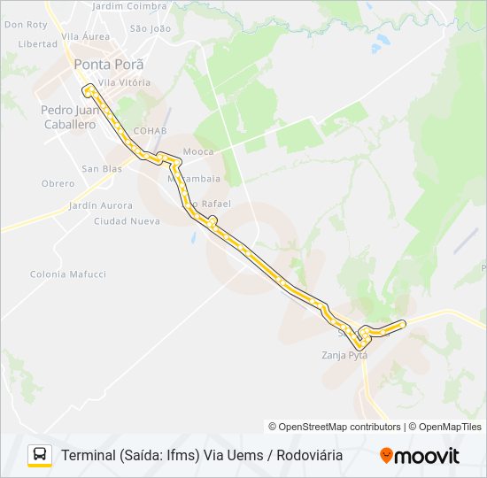 Mapa da linha 001 AEROPORTO ANDREAZZA de ônibus