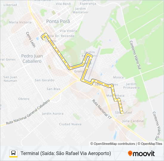 Mapa da linha 001 AEROPORTO ANDREAZZA de ônibus