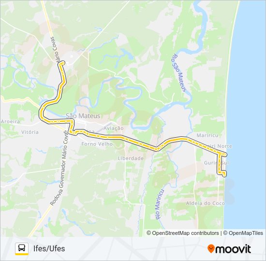 Mapa da linha 68 IFES/UFES / GURIRI de ônibus