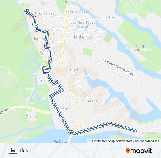 Mapa da linha 125 CIRCULAR / IFES / FÓRUM (VIA PESTALOZZI) de ônibus