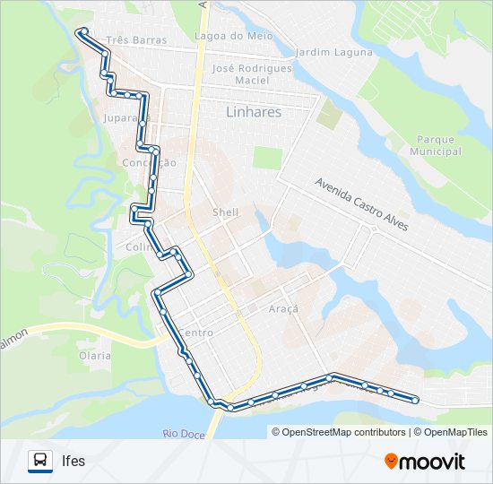 Mapa da linha 125 CIRCULAR / IFES / FÓRUM (VIA PESTALOZZI) de ônibus