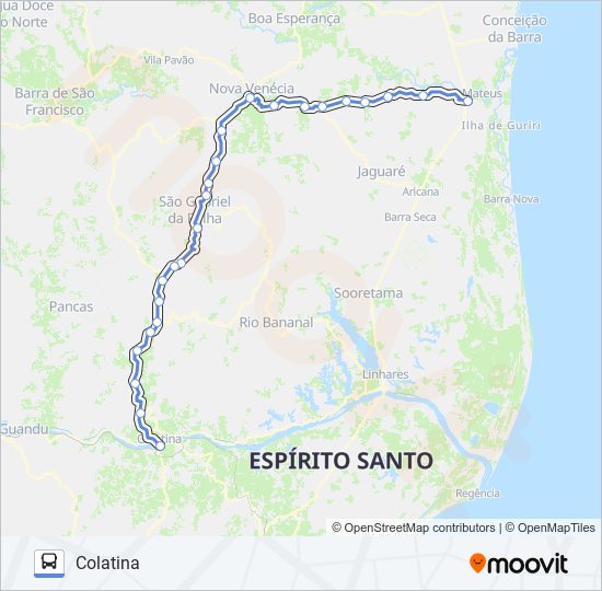 Mapa da linha 006 COLATINA / SÃO MATEUS (VIA KM 47) de ônibus