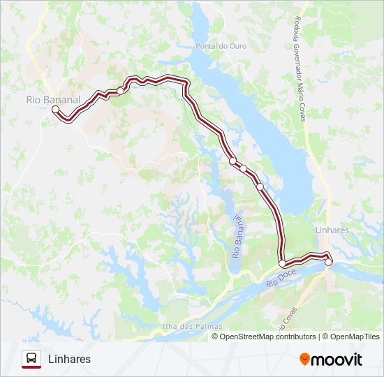 Mapa da linha 129 LINHARES / RIO BANANAL de ônibus