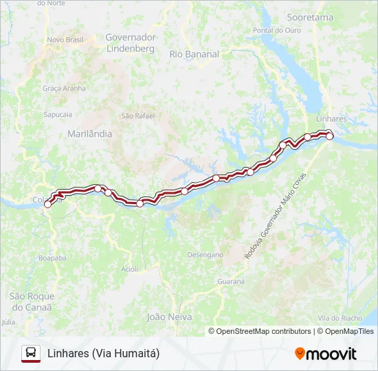 081 COLATINA / LINHARES (VIA HUMAITÁ) Bus Line Map
