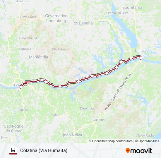 081 COLATINA / LINHARES (VIA HUMAITÁ) Bus Line Map