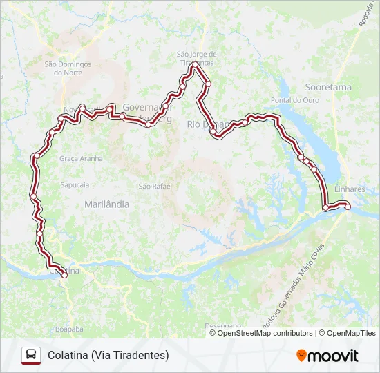 084 COLATINA / LINHARES (VIA TIRADENTES) Bus Line Map