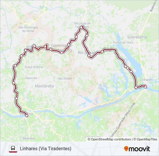Mapa da linha 084 COLATINA / LINHARES (VIA TIRADENTES) de ônibus