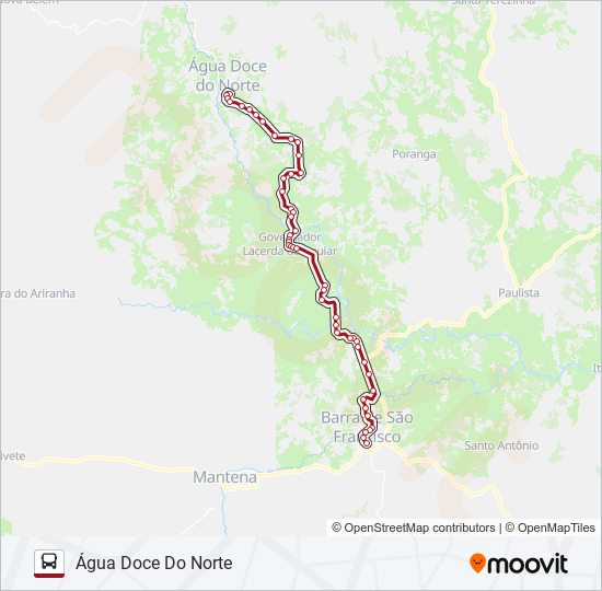 Mapa da linha 268 BARRA DE SÃO FRANCISCO / ÁGUA DOCE DO NORTE de ônibus