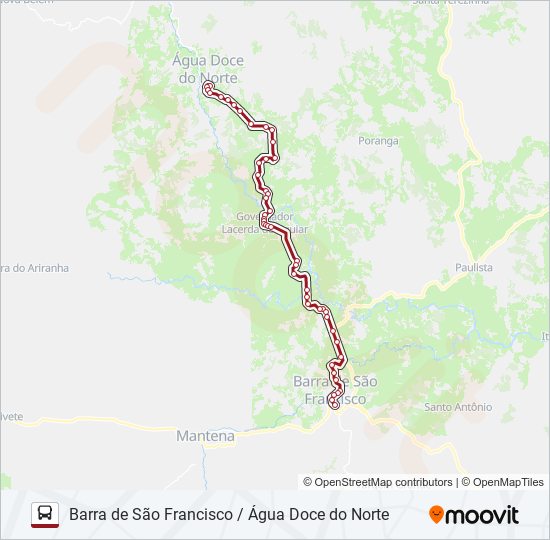 Mapa da linha 268 BARRA DE SÃO FRANCISCO / ÁGUA DOCE DO NORTE de ônibus