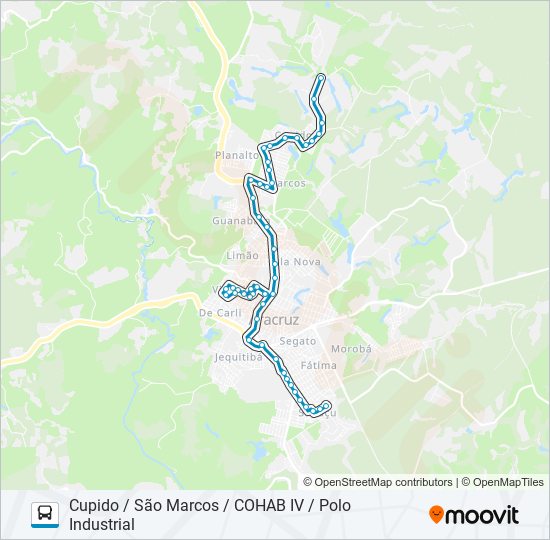 Mapa da linha CUPIDO / SÃO MARCOS / COHAB IV / POLO INDUSTRIAL de ônibus