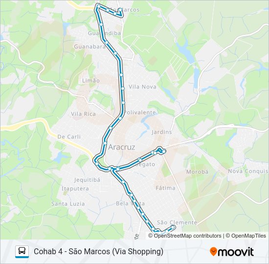Mapa da linha CUPIDO / SÃO MARCOS / COHAB IV / POLO INDUSTRIAL de ônibus