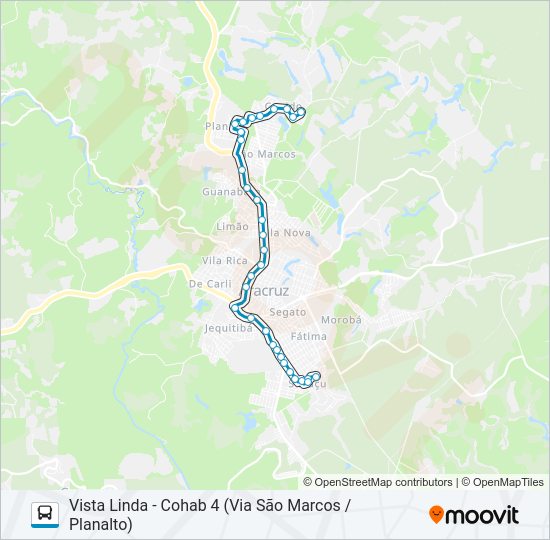 Mapa da linha CUPIDO / SÃO MARCOS / COHAB IV / POLO INDUSTRIAL de ônibus