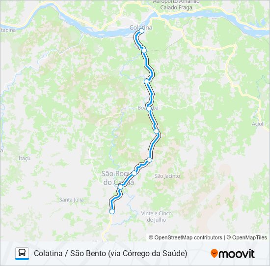 Mapa da linha 071 COLATINA / SÃO BENTO (VIA CÓRREGO DA SAÚDE) de ônibus