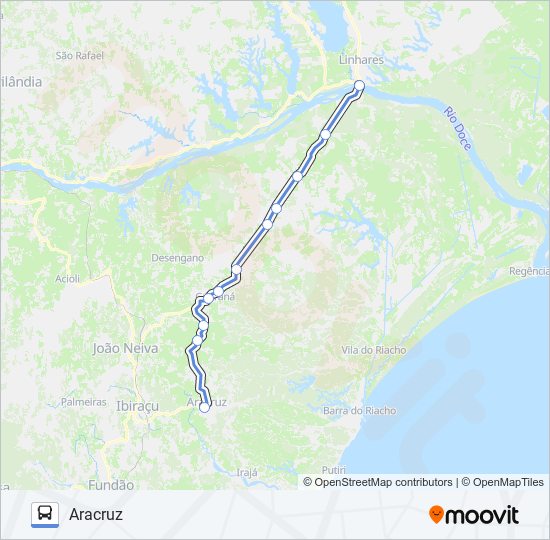 Mapa da linha 197 LINHARES / ARACRUZ (VIA GUARANÁ) de ônibus