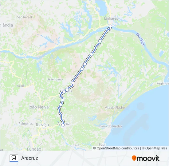 197 LINHARES / ARACRUZ (VIA GUARANÁ) Bus Line Map