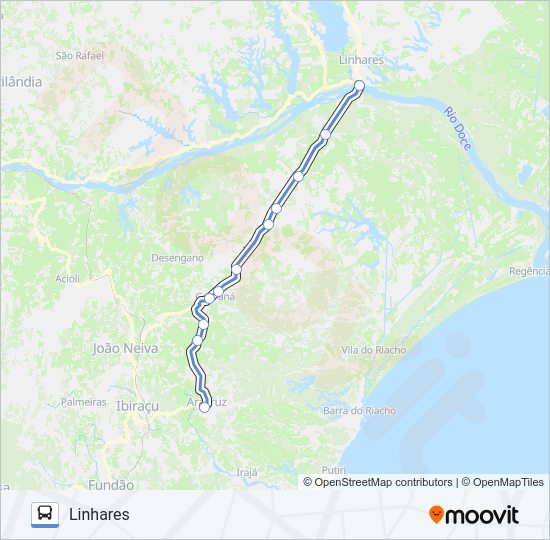 Mapa da linha 197 LINHARES / ARACRUZ (VIA GUARANÁ) de ônibus
