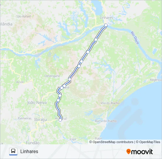 197 LINHARES / ARACRUZ (VIA GUARANÁ) Bus Line Map