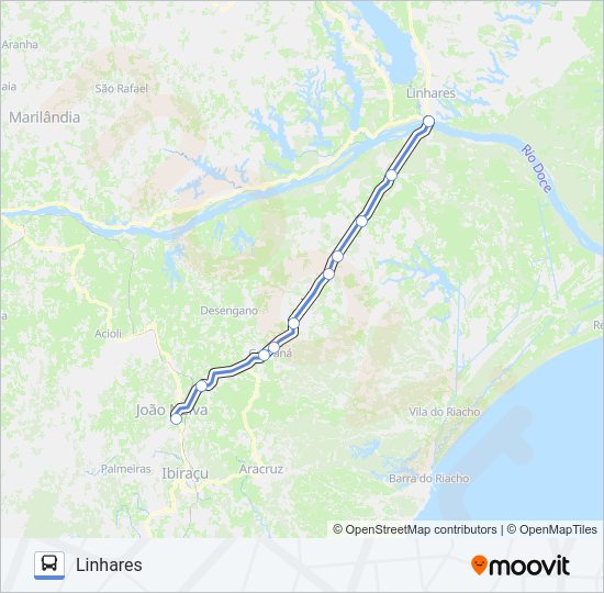 Mapa da linha 051 JOÃO NEIVA / LINHARES (VIA BR 101) de ônibus
