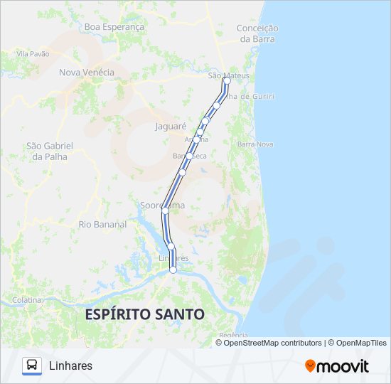 Mapa da linha 195 SÃO MATEUS / LINHARES (VIA BR 101) de ônibus