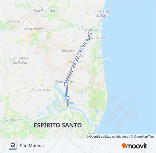 Mapa de 195 SÃO MATEUS / LINHARES (VIA BR 101) de autobús