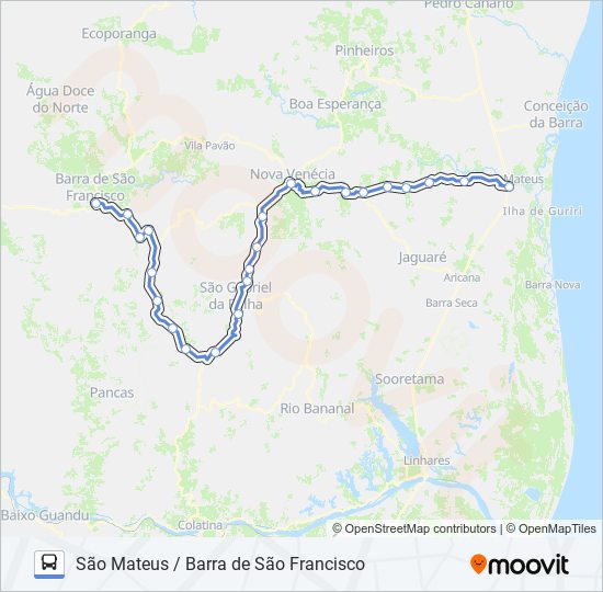 Mapa da linha 196 SÃO MATEUS / BARRA DE SÃO FRANCISCO de ônibus