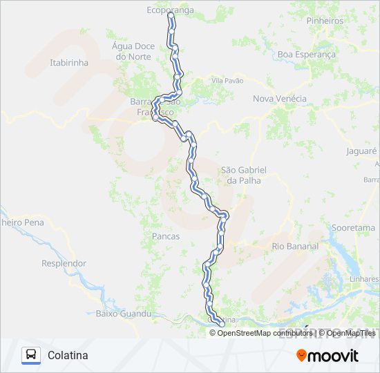 114 COLATINA / ECOPORANGA (VIA PAULISTA) bus Line Map