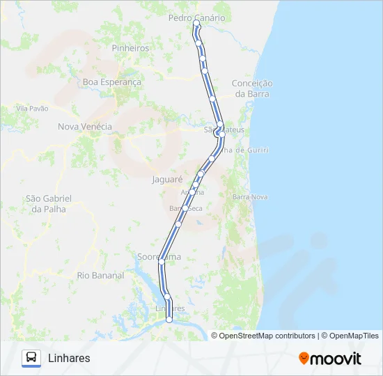 183 LINHARES / PEDRO CANÁRIO (VIA BR 101) Bus Line Map