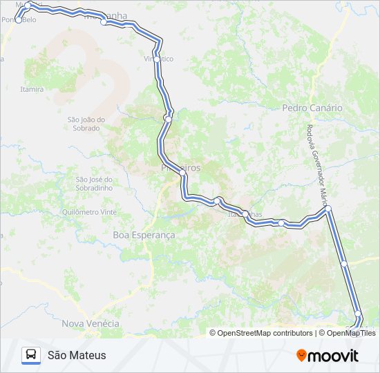Mapa da linha 166 SÃO MATEUS / PONTO BELO (VIA SAYONARA) de ônibus