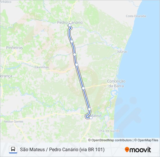 Mapa da linha 152 SÃO MATEUS / PEDRO CANÁRIO (VIA BR 101) de ônibus