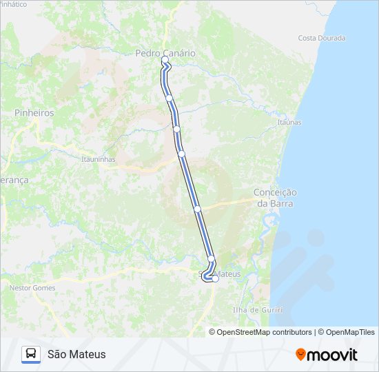 Mapa da linha 152 SÃO MATEUS / PEDRO CANÁRIO (VIA BR 101) de ônibus