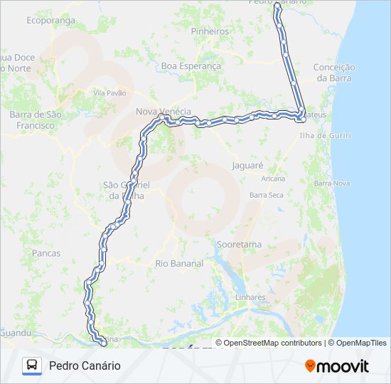 Mapa da linha 252 COLATINA / PEDRO CANÁRIO (VIA PINHEIROS) de ônibus