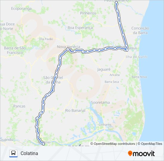 Mapa da linha 252 COLATINA / PEDRO CANÁRIO (VIA PINHEIROS) de ônibus