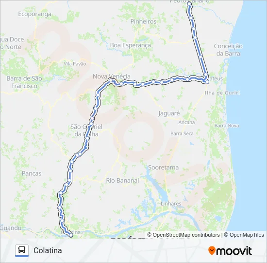 252 COLATINA / PEDRO CANÁRIO (VIA PINHEIROS) Bus Line Map