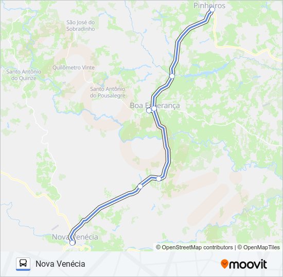 Mapa da linha 072 NOVA VENÉCIA / PINHEIROS (VIA BOA ESPERANÇA) de ônibus