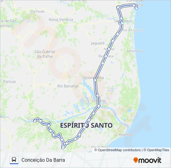 172 COLATINA / CONCEIÇÃO DA BARRA (VIA JOÃO NEIVA) Bus Line Map
