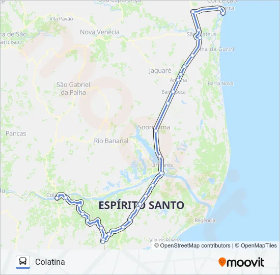 172 COLATINA / CONCEIÇÃO DA BARRA (VIA JOÃO NEIVA) Bus Line Map